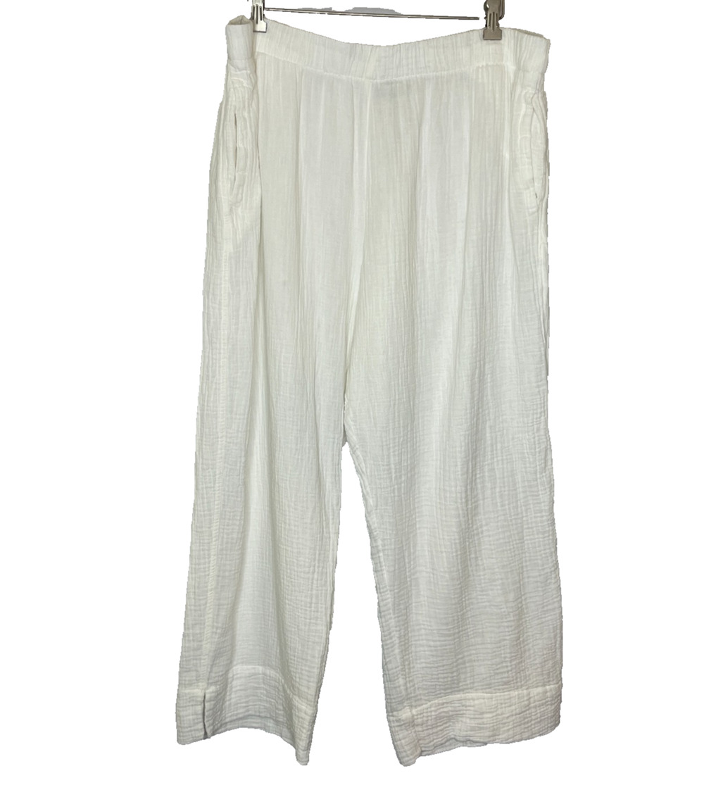 Women's 1X Coldwater Creek White Cotton Gauze Ankle Pull-On Pants